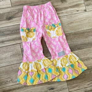 Eleanor Rose Girls Sz 5 - 6 Double Ruffle Bottom Pocketed Pink Yellow Blue Pants